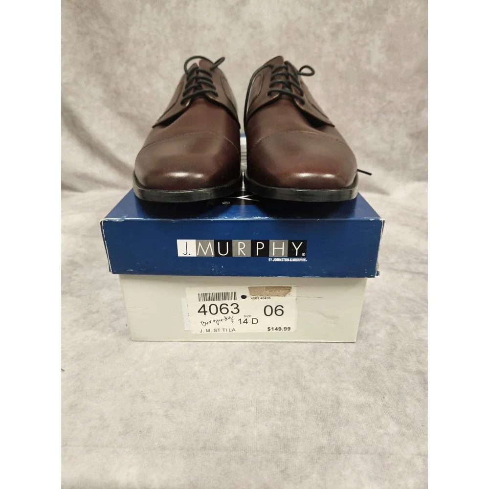 J. MURPHY MENS NOVICK CAP TOE LEATHER BURGANDY OXFORD SHOES SIZE 14D NEW